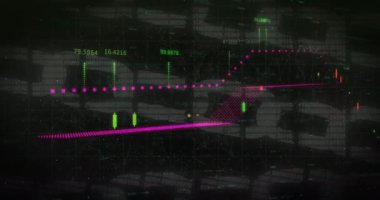 Dijital zincire bağlı grafiklerle dijital arayüzün animasyonu ve siyah zemin üzerindeki bağlantı ağı. Dijital ağ teknolojisi güvenlik konsepti dijital olarak oluşturuldu.