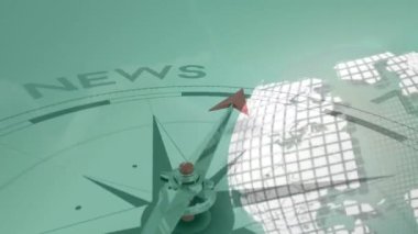 Arka planda dönen beyaz karelerden oluşan bir dünya üzerinde finansal veri işleme animasyonu. Küresel işletme finans ağı arayüzü dijital bileşimi.