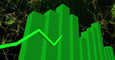 Siyah arkaplanda yüzen bağlantı ağının üzerinde grafik ile dijital arayüzün animasyonu. Dijital ağ teknolojisi konsepti dijital olarak oluşturuldu.