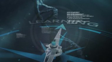 Arka planda dönen bir DNA türünün finansal veri işleme animasyonu. Küresel işletme finans ağı arayüzü dijital bileşimi.