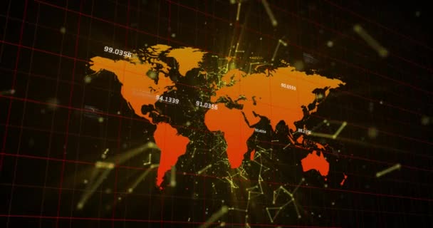 Animación Red Flotante Conexiones Través Interfaz Digital Con Mapa Del — Vídeo de stock