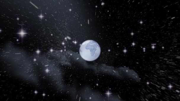 Animação Planeta Terra Espaço Com Várias Trilhas Luz Estrelas Halo — Vídeo de Stock
