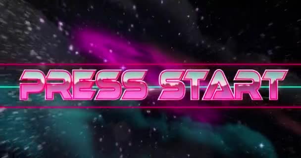 스크린 애니메이션과 프레스 텍스트는 핑크와 은색의 빛나는 편지와 우주와 별들이 — 비디오