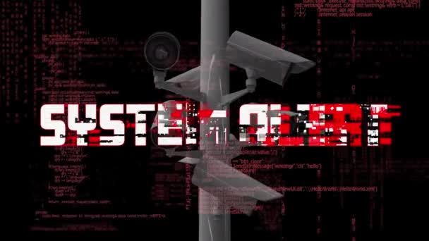 Animación Digital Del Texto Alerta Del Sistema Sobre Sistema Vigilancia — Vídeos de Stock