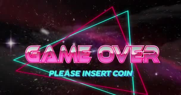 Animation Video Screen Game Please Insert Coin Text Written Metallic — Stock Video