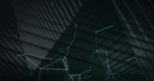 暗い背景に接続の浮遊デジタルネットワークのアニメーション グローバルデジタルネットワーク技術の概念デジタル生成画像 — ストック動画