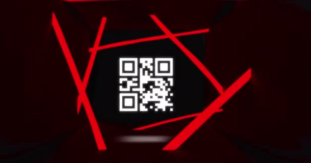 红色背景上带有红色霓虹灯线条的闪烁的白色Qr代码动画 信息接口数字计算机技术概念数字生成图像 — 图库视频影像