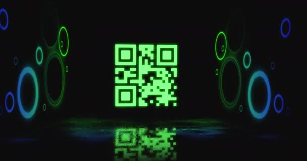 Animação Cintilação Código Verde Com Círculos Néon Verde Azul Sobre — Vídeo de Stock