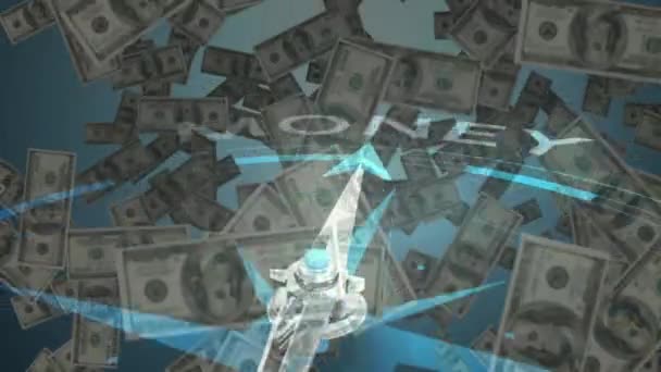 Animación Del Procesamiento Datos Financieros Sobre Billetes Dólar Estadounidenses Que — Vídeos de Stock