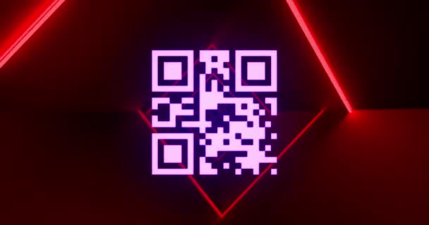 Animation Flickering White Code Red Neon Lines Red Background Information — Stock Video