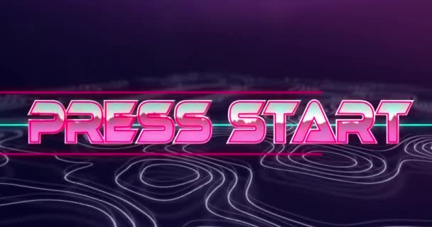 Animation Video Game Screen Press Start Text Pink Metallic Letters — Stock Video