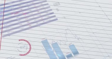 Beyaz zemin üzerinde yüzen diyagramlar ve veri işleme üzerinde matematiksel denklemlerin hareketinin animasyonu. Okul kavramına geri dönüş dijital olarak oluşturulan imaj.