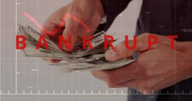 İflas metninin animasyonu kırmızı çizgi mali veri işleme istatistikçisi Amerikan dolarlarını sayıyor. Küresel finans iş ekonomisi krizi kavramı dijital olarak oluşturulmuş görüntü.