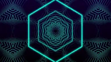 Kaleydoskop üzerinde titreşen altıgenlerin canlandırılması soyut yeşil şekiller siyah arkaplanda kusursuz bir döngü içinde hareket ediyor. Renk ve hareket kavramı dijital olarak oluşturuldu.