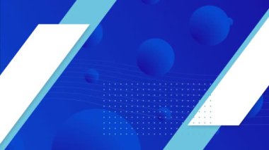 Çoklu geometrik şekillerin, çizgilerin ve mavi topların mavi arka planda kusursuz bir döngü içinde hipnotik hareketlerle hareket etmesinin animasyonu. Renk ışığı ve hareket kavramı dijital olarak oluşturuldu.