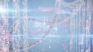 DNA iplikçiklerinin ve tıbbi veri işleme ile dijital arayüzün animasyonu. Küresel teknoloji tıbbı çevrimiçi ağ konsepti dijital olarak oluşturulmuş görüntü.