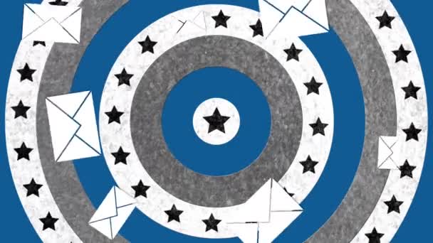 Анимация Конвертов Падающих Круги Американским Флагом Вращающимся Заднем Плане Почтовые — стоковое видео