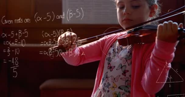 Animation Équations Mathématiques Flottant Sur Écolier Jouant Violon Éducation Concept — Video