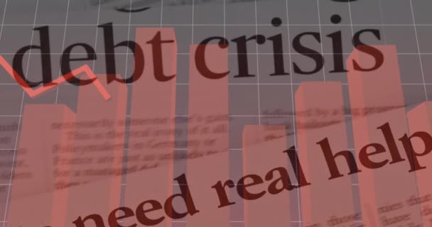 Animace Novinového Titulku Textem Dluhové Krize Nad Statistickým Záznamem Zpracování — Stock video