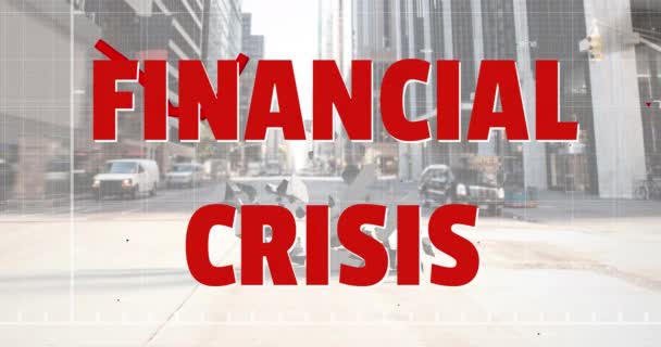 Animacja Tekstu Kryzysu Finansowego Czerwoną Linią Malejącą Amerykański Znak Dolara — Wideo stockowe