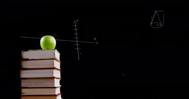 Animation Équations Mathématiques Flottant Sur Des Livres Des Pommes Sur — Video