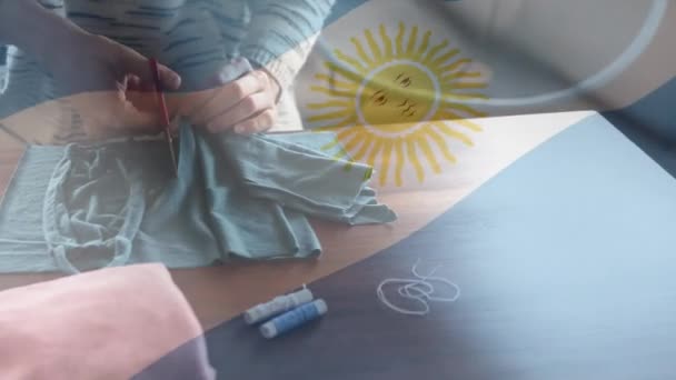 Animación Bandera Argentina Ondeando Mitad Sección Mujer Auto Aislando Hogar — Vídeo de stock