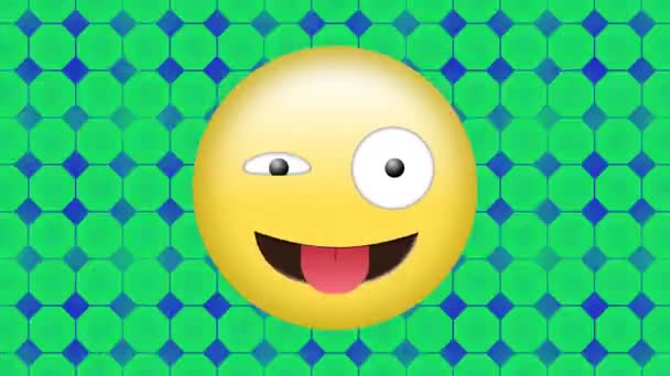 Animation Von Emojis Die Ihre Zunge Über Kaleidoskopformen Ausstrecken Die — Stockvideo