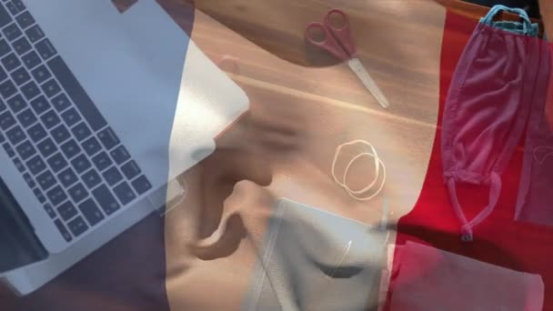 Animatie Van Franse Vlag Zwaaien Het Midden Van Sectie Van — Stockvideo