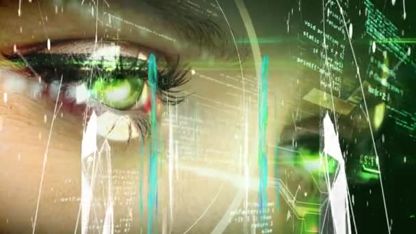 Animazione Donna Lampeggiante Occhio Con Scansione Ambito Elaborazione Dei Dati — Video Stock