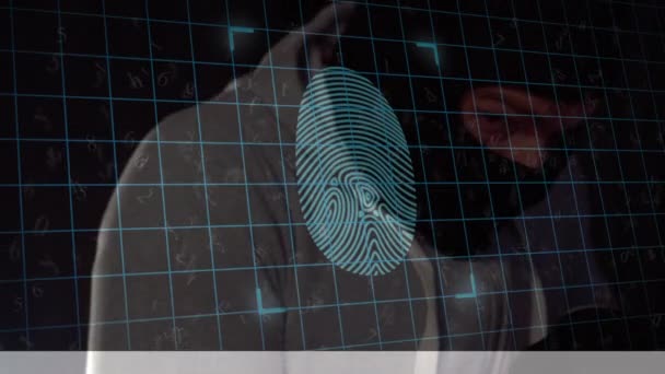 Animazione Interfaccia Digitale Sicurezza Online Impronta Digitale Biometrica Hacker Maschile — Video Stock