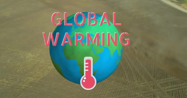 Animace Textu Globální Oteplování Napsané Červeným Červeným Teploměrem Rotujícím Zemském — Stock video