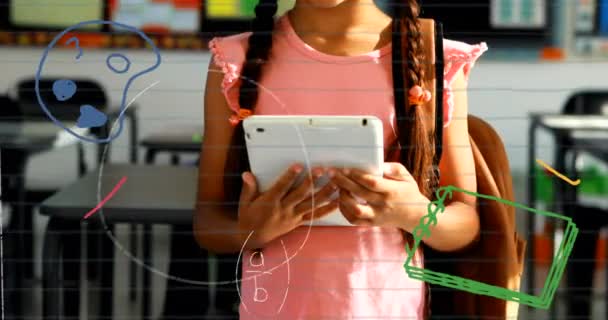 Animation Mathematischer Gleichungen Die Mit Einem Tablet Über Einem Schulkind — Stockvideo