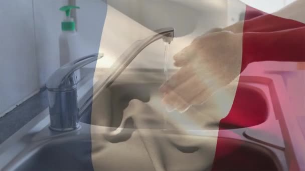 Animatie Van Franse Vlag Wapperend Het Midden Van Een Vrouw — Stockvideo