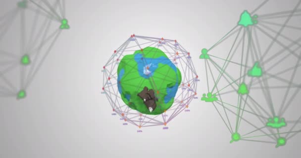 Animation Jordklotet Med Växande Träd Med Plan Och Nätverk Anslutningar — Stockvideo