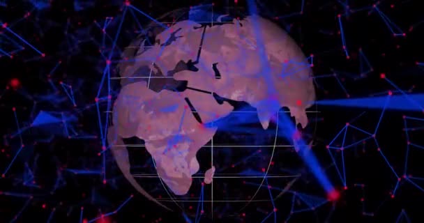 네트워크와 지구본의 애니메이션이 위에서 있습니다 글로벌 온라인 디지털 이미지 — 비디오