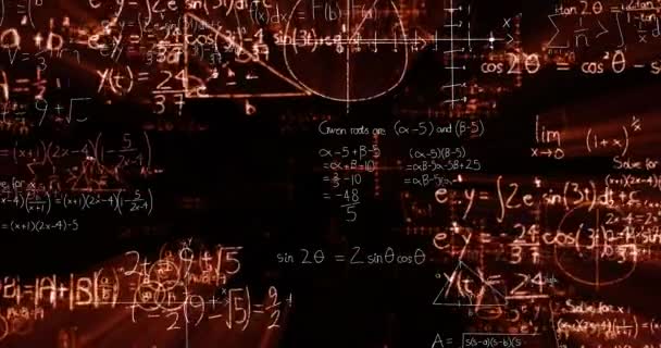 Animering Matematiska Ekvationer Som Flyter Över Svart Bakgrund Utbildning Tillbaka — Stockvideo