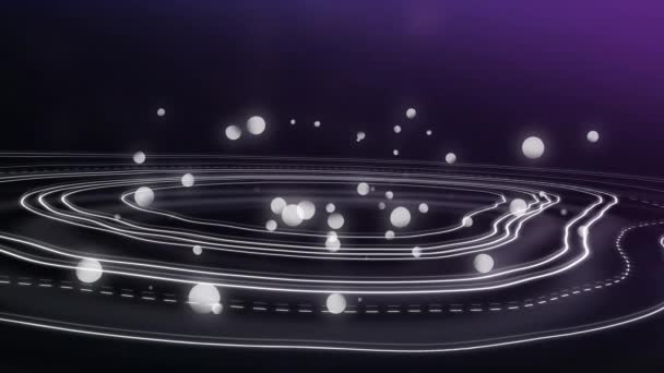 在紫色背景白线的无缝循环中 多个光的白色发光点在催眠运动中的动画 彩色光和运动概念数字生成的图像 — 图库视频影像