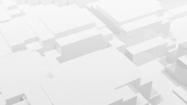 Beyaz zemin üzerinde tekrarlanan kusursuz döngü içinde hareket eden çoklu 3d beyaz blokların animasyonu. Renk ve hareket kavramı dijital olarak oluşturuldu.