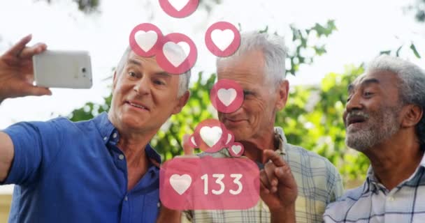 Animation Social Networking Heart Icons Rising Count Numbers Three Senior — Stock Video