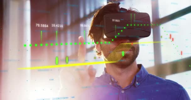 Animazione Dell Uomo Che Indossa Auricolare Virtual Reality Sopra Elaborazione — Video Stock