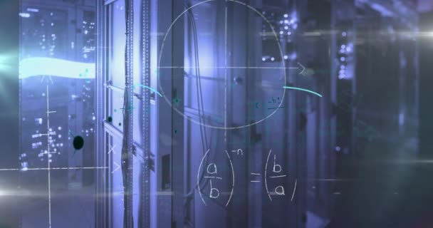 Teknoloji Odasındaki Bilgisayar Sunucuları Ağı Üzerinden Yazısıyla Yazılmış Matematik Denklemlerinin — Stok video