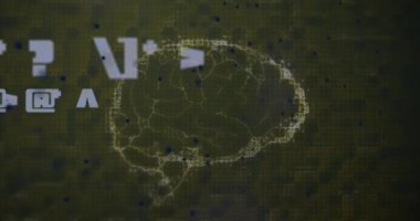 3D DNA iplikçikleri matematiksel semboller ve dönen beyne karşı yüzen moleküler yapıların animasyonu. Küresel tıp bilimi araştırma konsepti dijital olarak oluşturulmuş görüntü.