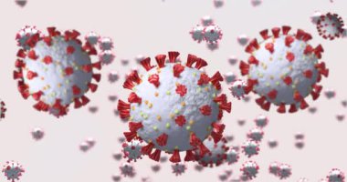 Beyaz arka planda dönen 3 boyutlu makro koronavirüs hücrelerinin animasyonu. Küresel koronavirüs Covid 19 salgın konsepti dijital olarak oluşturulmuş görüntü.