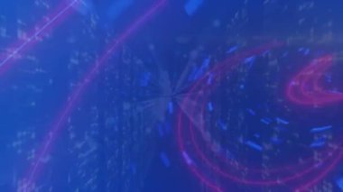 Mavi arka plandaki parlak tünelde pembe ve mavi renkli birden fazla ışık yolu animasyonu. Renk ve hareket kavramı dijital olarak oluşturuldu.