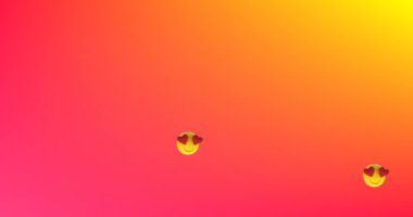 Çoklu kalp gözünün animasyonu, yüz ifadelerini kırmızıdan turuncuya doğru yüzdürür. Dijital olarak oluşturulan küresel sosyal medya ağı konsepti.