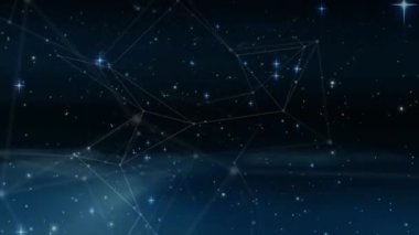 Arka planda, hipnotik hareketlerle hareket eden birden fazla mavi noktanın animasyonu. Renk ışığı ve hareket kavramı dijital olarak oluşturuldu.