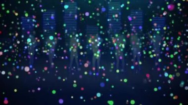 İnsanların dans ettiği çok renkli ışık noktaları ve mavi arka planda hareket eden grafik müzik dengeleyicilerinin canlandırılması. Renk ve hareket kavramı dijital olarak oluşturuldu.