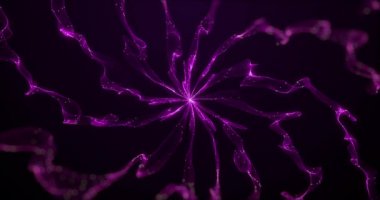 Çoklu mor duman ve ışık izlerinin animasyonu siyah arka planda hipnotik hareketlerle hareket ediyor. Renk ve hareket kavramı dijital olarak oluşturuldu.