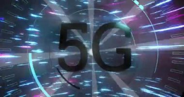 5G bağlantı ağıyla dijital arayüzün animasyonu ve parlayan bozuk tünelin kapsamı. Küresel teknoloji ve bağlantı ağı konsepti dijital olarak oluşturulmuş görüntü.