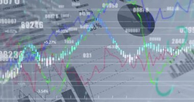 Değişen sayılarla arayüzün animasyonu, istatistik kaydı üzerinden finansal veri işleme. Küresel ağ işletme finans ekonomisi kavramı dijital olarak oluşturulmuş görüntü.